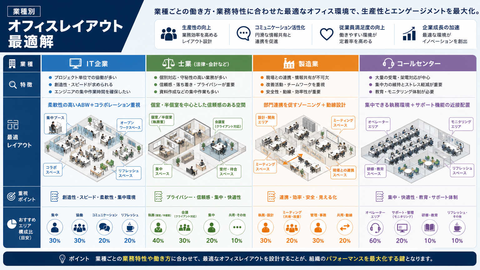 業種別の事務所レイアウト例